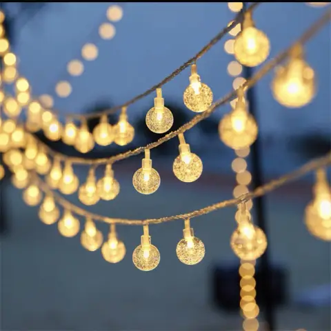 LED Light String Holiday Solar Powered Party Patio Waterproof 7 M 50 Light Warm Color Small Bubbles Small Bubble Style