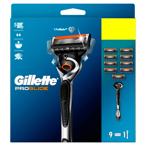 Gillette ProGlide Razor for Men, 1 Gillette Razor, 9 Blade Refills