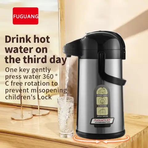 FUGUANG Pneumatic Thermos Large Capacity Insulated Bottle Glass Lined - 2.5L - Black&Steel