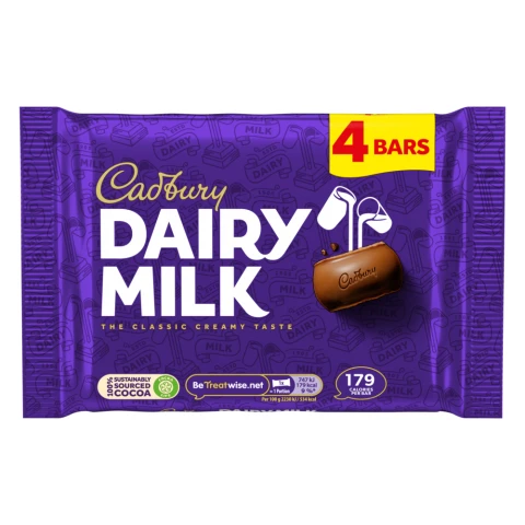 Cadbury Dairy Milk Chocolate Bar 4 Pack Multipack 134g