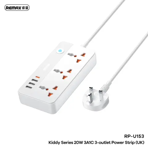 REMAX Kiddy Series 20W 3A1C Power Strip - 1.5M - White