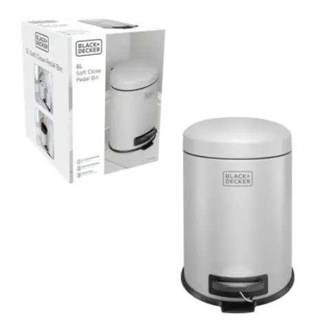 BLACK+ DECKER 5L Dome Lid Pedal Bin - Grey
