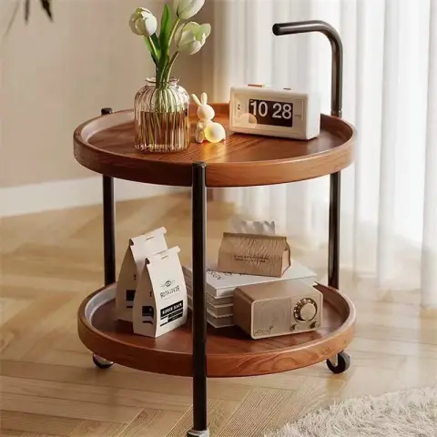 Huacan Movable Small End Table Trolley Living Room Sofa Sideboard Dining Car with Wheel walnut Mobile Side Table