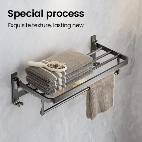 J.Zao No Drill Towel Aluminum Bar - Bathroom Towel Rod Folding Towel Rack