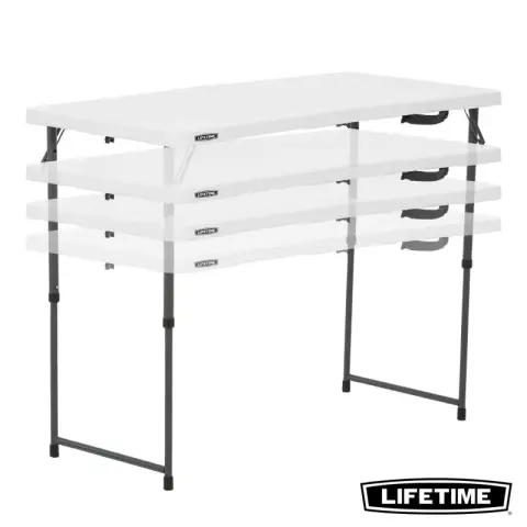 Lifetime 4'x2' (122x60 cm) Residential Adjustable Height Fold In Half Table (White Granite)
