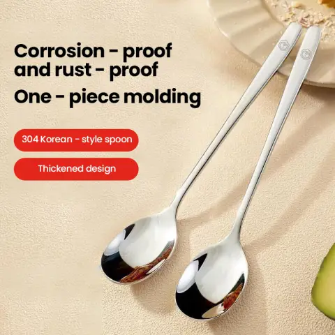 J.Zao 304 Stainless Steel Spoon, Set of 2 - Extra Thick - Household Spoon Dinner Spoon - Round Spoon