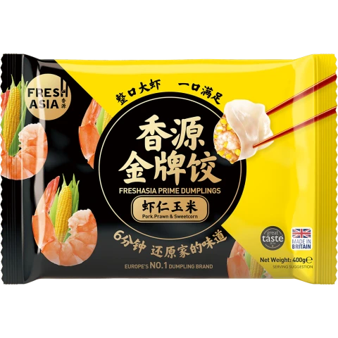 FRESHASIA Pork, Prawn & Sweetcorn Dumplings 400g/pack 香源金牌 虾仁玉米水饺 400g/袋