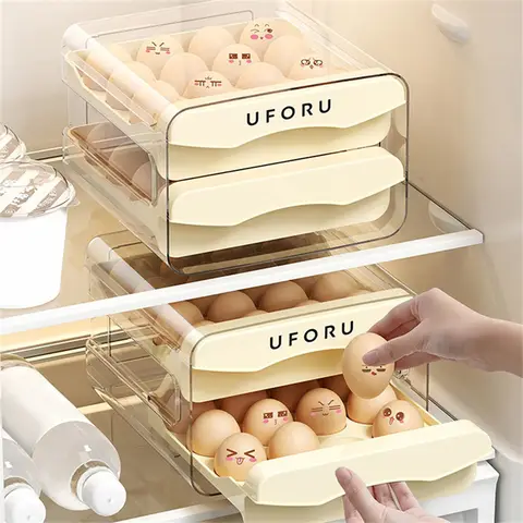 Doppelschichtige Eieraufbewahrungsbox – große Kapazität, schubladenförmig, für Kühlschrank-Gemüsefach