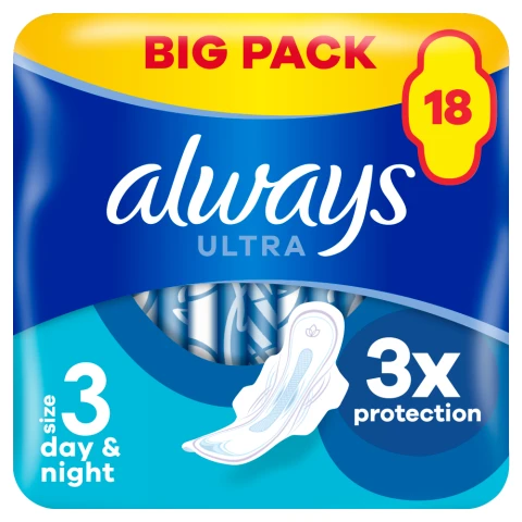 Always Ultra Day & Night Sanitary Towels (Size 3) Wings 18 Pads