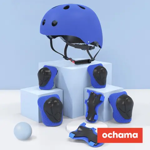 J.Zao 7-teiliges Helm-Schutzausrüstungsset Blau Rollschuhlaufen Schutzausrüstung Kinder Skates