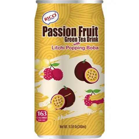 RICO Bubble Milk Tea Drink Passion Fruit & Boba 340ml [Incl. €0.15 deposit]