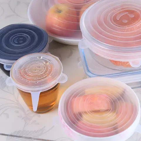 BJ silicone fresh-keeping lid, microwave oven sealing lid, heating lid, bowl lid, plate lid, soup pot lid, fresh-keeping lid, pack of 6 Silicone Fresh-keeping Cover