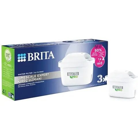 Brita Kalk Expert Water Filter Cartridge 3-Pack Betere Kalkverwijdering Vervangingsfilter 3 Stuks per Filter Capaciteit Tot 150 L/4 Weken