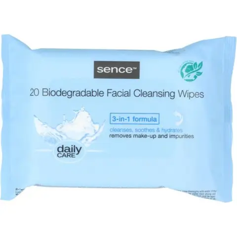 Lingettes nettoyantes pour le visage Sence 3 en 1 20 pièces