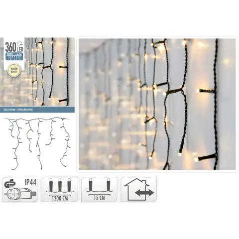 Kerstverlichting Kerstversieringen Kerst Ijspegel Lichtgordijn Warm-360 LED's