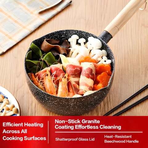 J.Zao Non Stick Sauce Pan Granite Coating all Heat Sources - 20 cm Soup Pot 20 cm With Lid