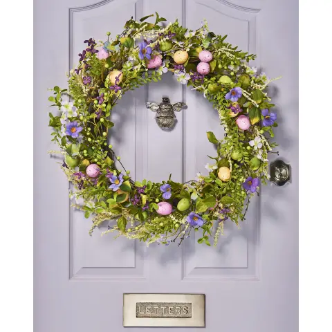 WeRChristmas Large Artificial Floral Egg Spring Wreath, Purple, 28 Inch