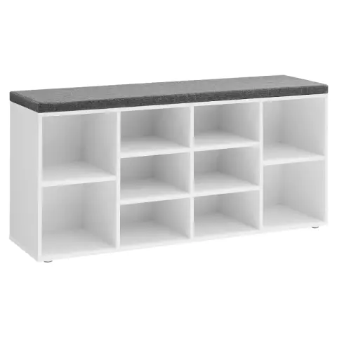 VASAGLE Shoe Bench Shelf Rack Cabinet 10 Compartments Cushion Entryway White 104x30x48cm
