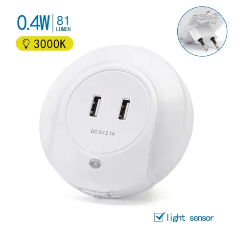 Aigostar LED-Nachtlicht mit Dual-USB-Ladegerät, 0,4 W, warmes Licht