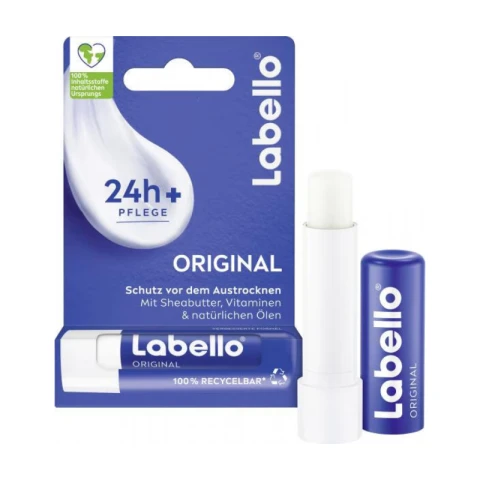 Labello Original 24 Stunden feuchtigkeitsspendender Lippenbalsam, 5 g