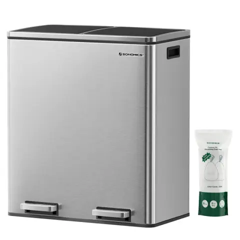 SONGMICS Küchenabfalleimer 2 x 30L 2-Fach Abfalleimer Metall Treteimer LTB60NL