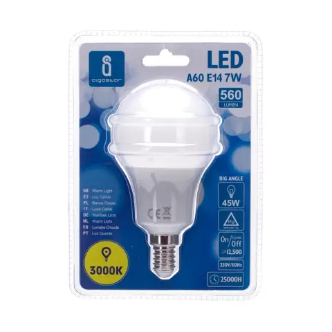 Aigostar LED Lamp A5 A60 BIG ANGLE E14 7W 3000K-Warm white- light bulb