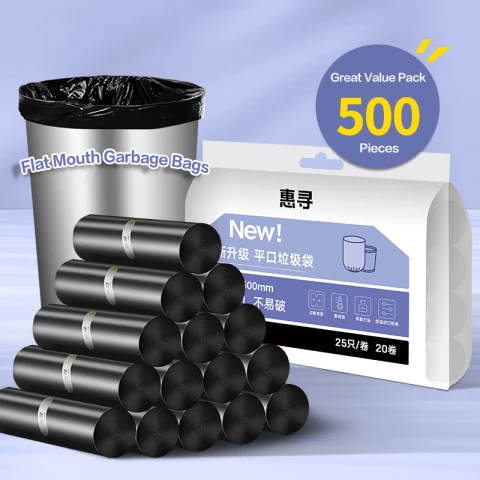 H.XUN 20 PCS Bathroom Trash Bags 500 Count Flat Mouth Design Leak-proof and Durable Suitable 500 Garbage Bags for Kitchen and Bathroom 45*50 cm Black