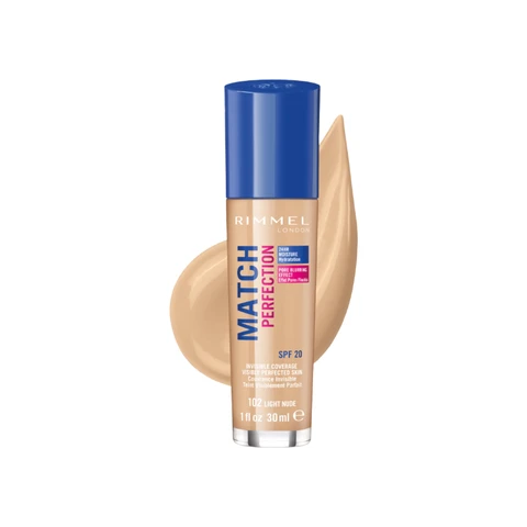 Rimmel Match Perfection Fond de teint, teinte 102 Light Nude - 30 ml