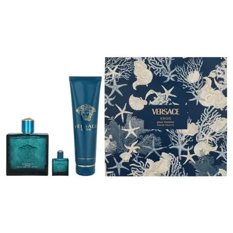 Versace Eros Pour Homme Geschenkset Edt Spray 100ml + Dusche & Bade-Gel 150ml + Edt 5ml