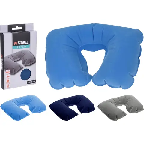 ProWorld Coussin de voyage gonflable pour la nuque - longs trajets - 33 x 22,5 x 8 cm - 3 coloris assortis