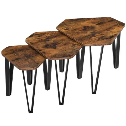 Euziel VASAGLE Beistelltisch-Set, 3-tlg. Nachttische, Couchtische, mit Metallbeinen, schlichte Konstruktion, Industriedesign, Vintage Braun-Schwarz