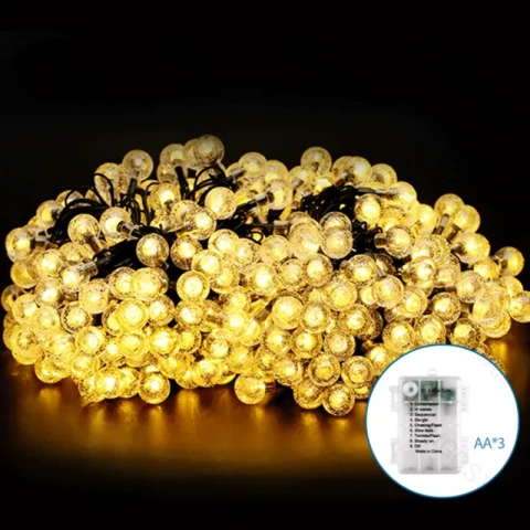 Aigostar Bubble String Lights Warm White 5m 50LED 3AA battery Bubble 8 Light modes + Timer + Memory function