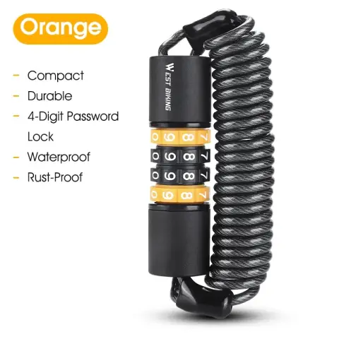 Orange - Bicycle Portable Lock Password Rope Helmet Lock Bicycle Safety Lock Wire Lock Orange