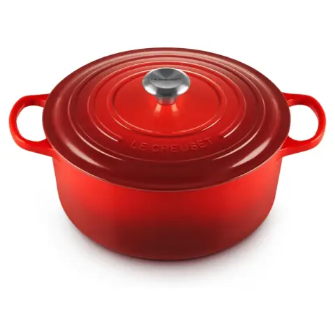 Le Creuset Signature Serie Runder Bräter aus Gusseisen mit Deckel - 28cm - 6.7L - Geeignet für alle Herdarten - Kirschrot