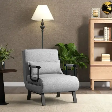 COSTWAY Convertible Sofa Bed Folding Chair Sleeping Sofa Sofa Bed 5-Position Recliner Light Grey