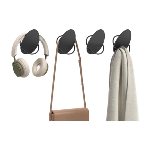 Ensemble de 4 crochets pour manteaux ONGMICS HOME Crochets pour manteaux et serviettes en acier pour mur Support jusqu'à 5 kg par crochet Design en forme d'œuf Salon Chambre Entrée Noir encre