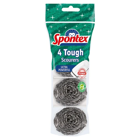 Spontex 4 Tough Steel Metal Scourers