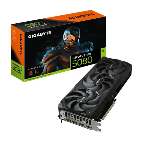 GIGABYTE GeForce RTX 5080 WINDFORCE OC SFF 16 G grafische kaart - 16 GB GDDR7, 256 bit, PCI-E 5.0, 2670 MHz kernkloksnelheid, 3 x DP 2.1 a, 1 x HDMI 2.1b, GV-N5080WF3OC-16GD