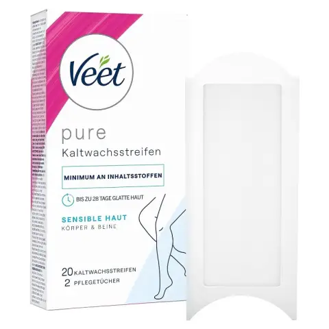 Veet Pure Kaltwachs-Haarentfernungsstreifen für empfindliche Körper- und Beinpartien, 20 Stück