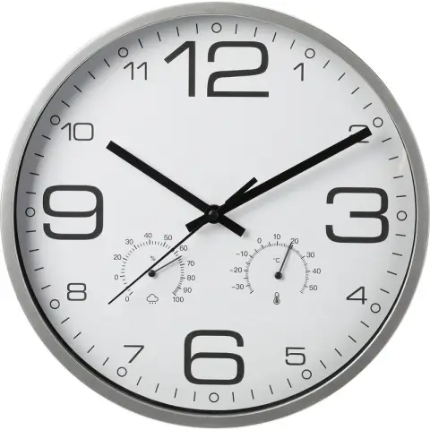 Wanduhr mit Wetterstation Multifunktionsuhr Durchmesser 30,5cm Weiß