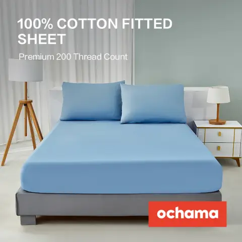 H.XUN 100% Cotton Brushed 1 Piece Fitted Sheet – Non-slip, Full-wrap Protective Cover - Blue 180*200 cm