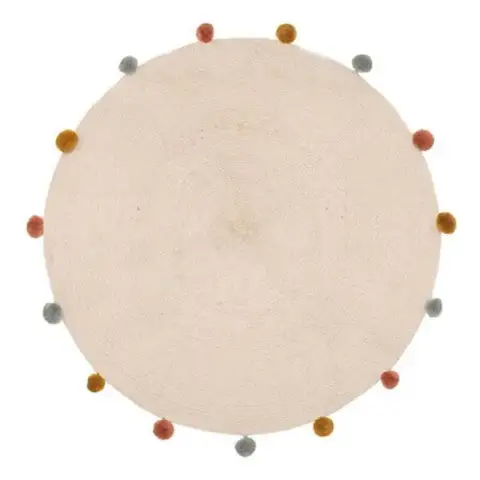 Runder Teppich mit Pompons, Schlafzimmerteppich, lässiger Teppich – D 90 cm