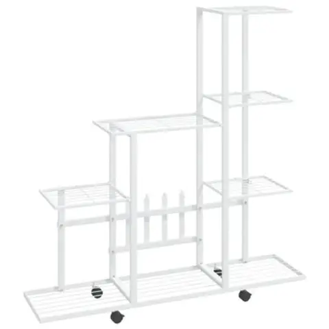 vidaXL Bloemenstandaard met wielen 94,5x25x92,5 cm metaal wit