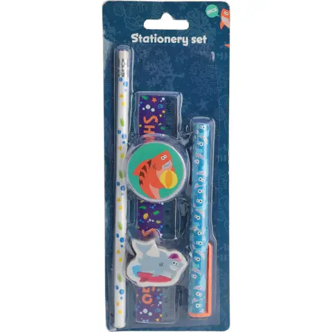 5Pcs Stationery Set Pencil Eraser Ruler Ballpoint Pen 
