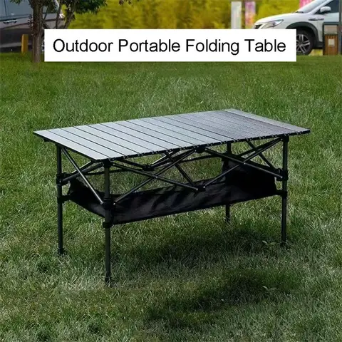 Table pliante longue extérieure Huacan portable pour camping avec sac filet Table de pique-nique ?talon BBQ noir Grande table noire + sac filet