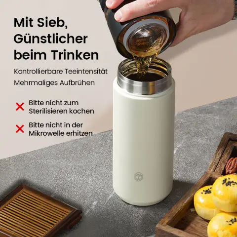 J.Zao Thermo-Isolierbecher 316L Edelstahl mit Sieb Teetasse Elegant Weiß 500ml
