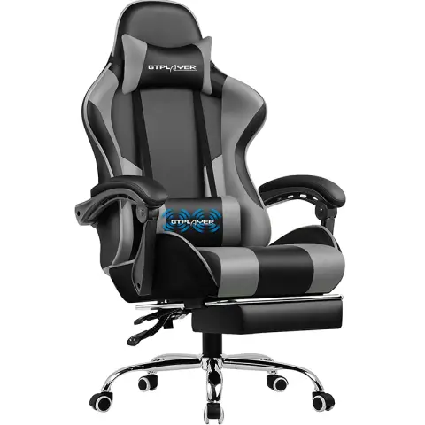GTPLAYER Gaming Chair with Massage and Footrests Ergonomic Design Recliner Office Chair  Grey Artificial Leather Grey 51*52*135 cm The seat cushion is soft and comfortable
highly breathable and the backrest height is adjustable