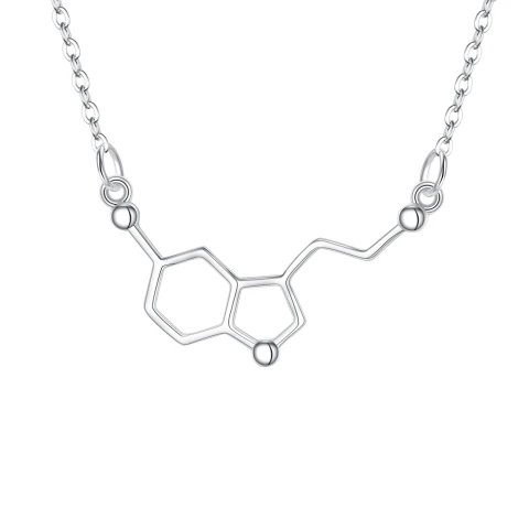 Ever Faith 925 Sterling Silver Happiness Neurotransmitter Necklace, Molecule Chemistry Necklace Birthday Christmas Jewellery Gifts for Science Lovers/Women/Girls