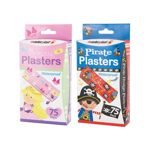 MASTERPLAST PIRATE AND PRINCESS ASSORTED WATERPROOF PLASTERS 75 PACK