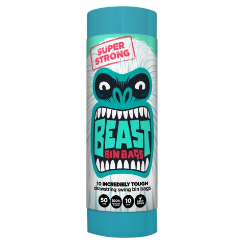 Beast Bin Bags 10 Incredibly Tough Drawstring Swing Bin Bags 50 Litre